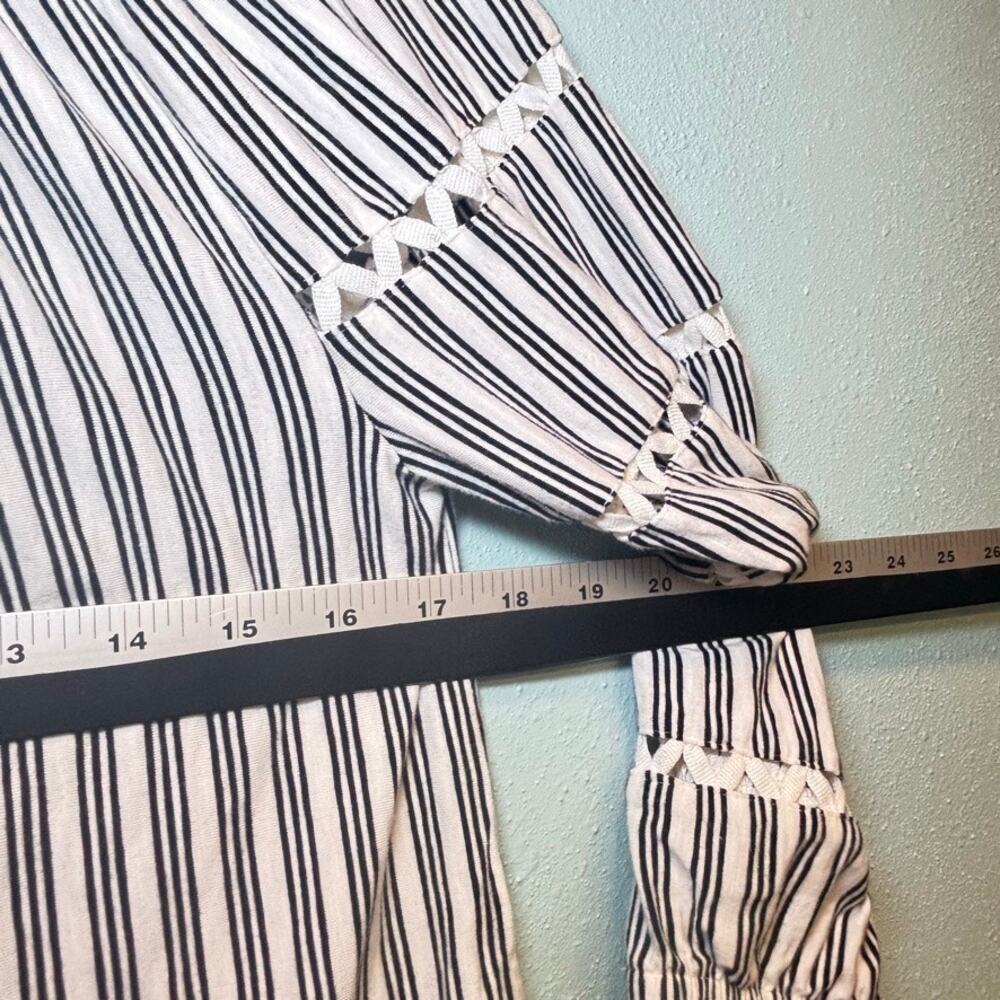 Talbots Petites Black White Striped Top Long Sleeve Ruffle Tier Sleeves - Picture 5 of 7